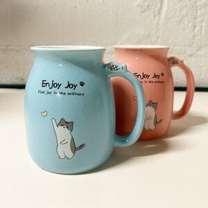 Cat Lovers Mug “Enjoy Joy, Find Joy in the Ordinary” BLUE Mug ONLY Kawaii Cat